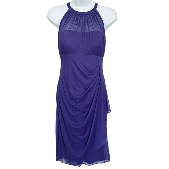 David’s Bridal Short High Neck Mesh Dress Side Cascade Regency Women’s Size 2 F1 - Picture 1 of 8